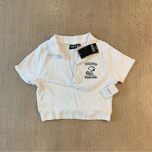 💕 NWT Women’s Peanuts Tennis Club Short Sleeve Baby Tee w/Green Logo